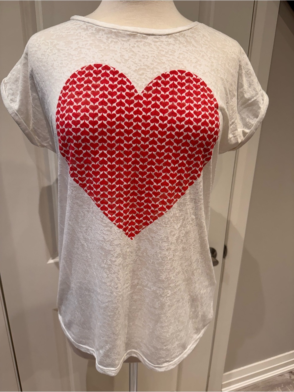White Short Sleeve Tee with Red Heart Graphic, UK 14